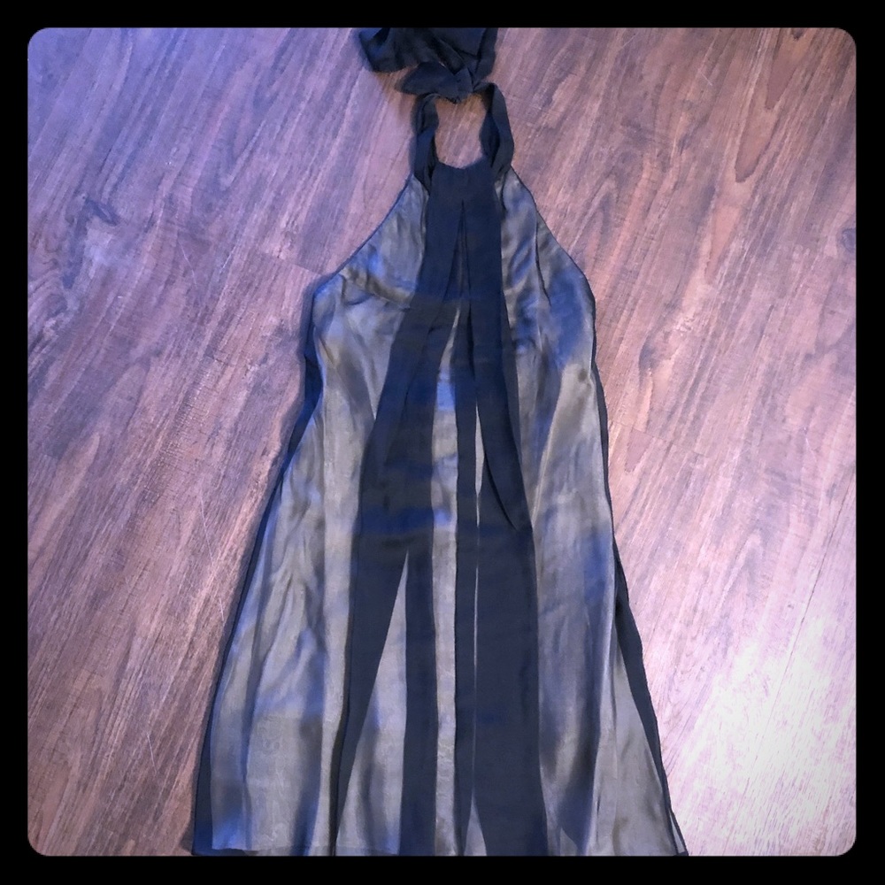 Black chiffon halter mini dress - back Halo